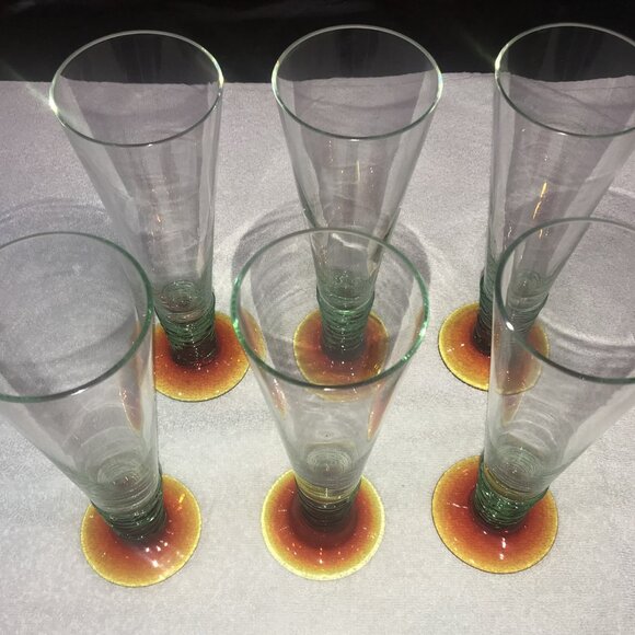 Tall drinking glasses with green on bottom set of 6 - Picture 10 of 11